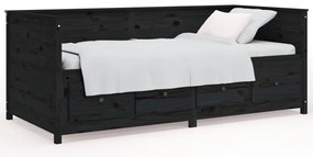 820910 vidaXL Дневно легло, черно, 80x200 см, борово дърво масив