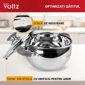 Тенджера Oliver Voltz OV51210N18, 18см, 2.5 л, Индукция, Силиконови дръжки, Инокс/сив