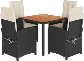 3212223 vidaXL Градински трапезен комплект възглавници 5 части черен полиратан