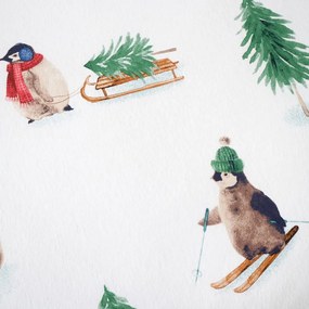 Бяло двойно удължено фланелено спално бельо 230x220 cm Snowy Penguin – Catherine Lansfield