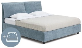 Синьо тапицирано двойно легло с място за съхранение и матрак с решетка 180x200 cm Myra Pillow - Bonami Selection