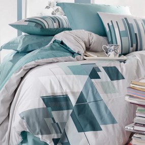 Спален комплект Cotton Box 129CTN2373, 100% памук, З части, Завивка 160х220 см, Чаршаф 160х240 см, Калъфка 50х70 см, Бял/зелен