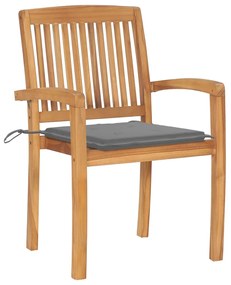 3063253 vidaXL Градински столове, 2 бр, сиви възглавници, тиково дърво масив