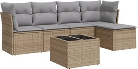 3249408 vidaXL Градински диван с възглавници, 6 части, бежов полиратан