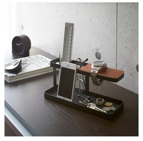 Черна многофункционална стойка с детайли от букова дървесина Desk Bar Tower - YAMAZAKI