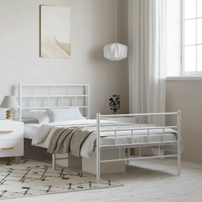 355720 vidaXL Метална рамка за легло с горна и долна табла, бяла, 100x190 см