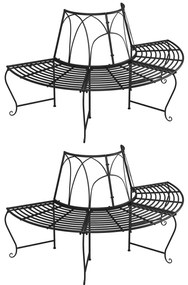 3095717 vidaXL Пейки за около дърво полукръг, 2 бр, Ø159 см, черни, стомана