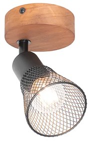 Индустриален прожектор черен с дърво - Kristina