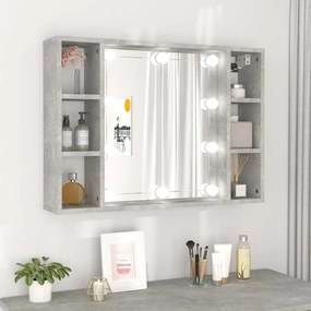 808859 vidaXL Огледален шкаф с LED, бетонно сив, 76x15x55 см