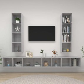 3079893 vidaXL ТВ шкафове за стенен монтаж, 4 бр, бетонно сив, инженерно дърво
