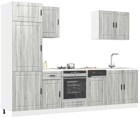 3314787 vidaXL Комплект кухненски шкафове, 7 части, "Porto", сив, инженерно дърво сонома