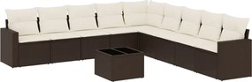 3251440 vidaXL Градински комплект диван с възглавници 10 части кафяв полиратан