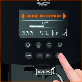 Кафеавтомат Krups Arabica Latte EA819E10, 1450W, 15 bar, 1.7 l, LCD, 5 програми, 3 функции, 3 настройки за темп. и аромат, Milk Comfort / One Touch Cappuccino, Черен