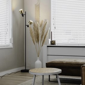 Интелигентна подова лампа черна със злато с 2 Wi-Fi A60 - Stijn