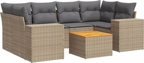 3257676 vidaXL Градински диван с възглавници, 7 части, бежов полиратан