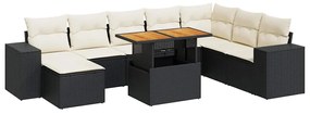 3327409 vidaXL Градински комплект диван с възглавници 9 части черен полиратан