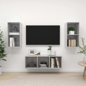 3079740 vidaXL Комплект ТВ шкафове от 3 части, бетонно сив, инженерно дърво