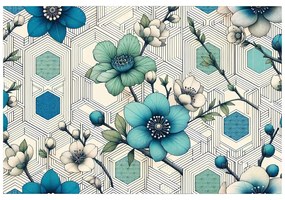 Тапет – Сини цветя с геометричен фон