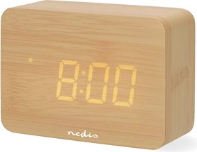 Nedis CLDK2008BN - Дървен дигитален будилник с LED дисплей и вграден термометър, 5V/3xAAA
