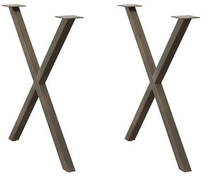 4012919 vidaXL Крака за трапезна маса, X-образни, 2 бр., естествена стомана, 70 x (72-73) см, стомана