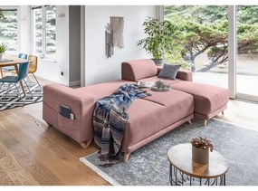 Розов разтегателен/с място за съхранение ъглов диван Classy Sophie – Miuform