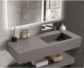 Мивка за баня PIETRA 12049/120G RIGHT БЕЗ ОТВОР, стенен монтаж, кварц, сив мат, 120x50x18см