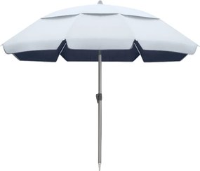 Алуминиев плажен чадър Malibu TopMebel с UPF 50+ защита, сребрист - син цвят, Ø2m