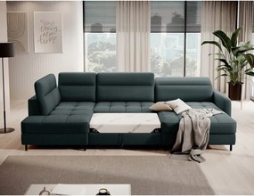 Зелен кадифен разтегателен ъглов диван с място за съхранение (ляв ъгъл U форма) Berrto – ELTAP