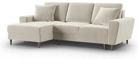 Бежов кадифен разтегателен ъглов диван с място за съхранение (ляв ъгъл) Kyoto – Cosmopolitan Design