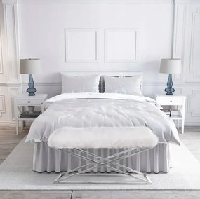 Луксозна тапицирана пейка с кожух от изкуствена кожа и хромирана конструкция - елегантен скандинавски стил