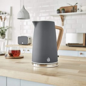 Разопакован: Електрическа кана Swan SK14610GRYN, 3000W, 1.7L, Неръждаема стомана, Миещ се филтър, Сив