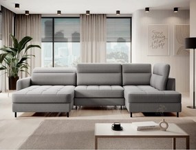 Светлосив кадифен разтегателен ъглов диван с място за съхранение (десен ъгъл U форма) Berrto – ELTAP