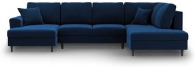 Син кадифен разтегателен ъглов диван с място за съхранение (десен ъгъл/U форма) Kyoto – Cosmopolitan Design
