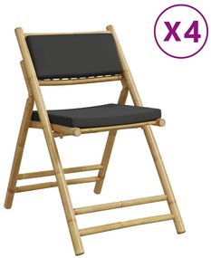 3208925 vidaXL Сгъваеми бистро столове 4 бр с тъмносиви възглавници бамбук