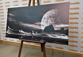 Картина на платно – Футуристична планета в черно-бяло