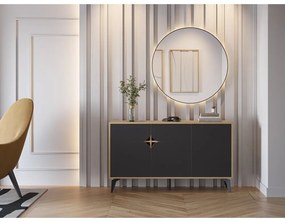 Нисък скрин с дъбов декор в черно - естествен цвят 140x79 cm Nola - Marckeric