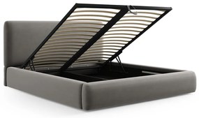 Сиво двойно тапицирано легло с място за съхранение с включена подматрачна рамка 180x200 cm Colonel – Cosmopolitan Design