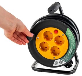 Удължител с макара Muhler 1006184, 3200W, 4 гнезда, 15 м, H05VV-F, IP20, Детска защита, Черен