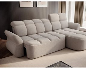 Бежов сгъваем/с място за съхранение ъглов диван от прежда с примки от букле (десен ъгъл) Beneth – ELTAP