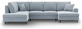 Светлосин кадифен разтегателен ъглов диван с място за съхранение (ляв ъгъл/U форма) Kyoto – Cosmopolitan Design