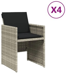 364937 vidaXL Градински столове с възглавници, 4 бр, светлосиви, полиратан