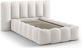 Кремаво единично легло 90x200 cm тапицирано с място за съхранение с включена подматрачна рамка Lupine – Micadoni