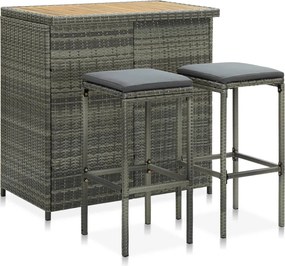 313474 vidaXL Бар комплект, 3 части, полиратан, сив