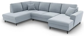 Светлосин кадифен разтегателен ъглов диван с място за съхранение (ляв ъгъл/U форма) Kyoto – Cosmopolitan Design