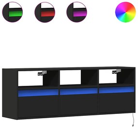 852342 vidaXL Стенен ТВ шкаф с LED осветление, черен, 130x31x45 см