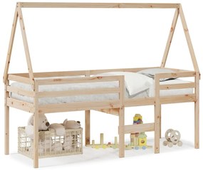 3282092 vidaXL Високо легло с покрив, 90x200 см, борово дърво масив