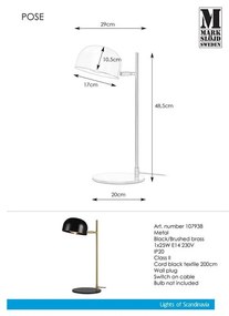 Черна настолна лампа със стойка от мед Pose - Markslöjd