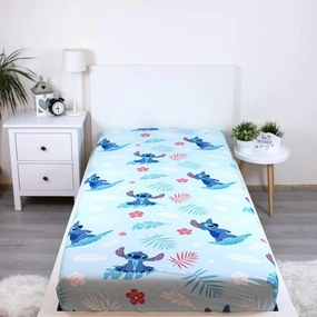 Син еластичен единичен памучен детски чаршаф 90x200 cm Lilo &amp; Stitch "Blue" – Jerry Fabrics