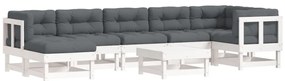 3185865 vidaXL Градински комплект с възглавници, 8 части, бял, дърво масив