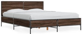 3280031 vidaXL Рамка за легло, кафяв дъб, 135x190 см, инженерно дърво и метал